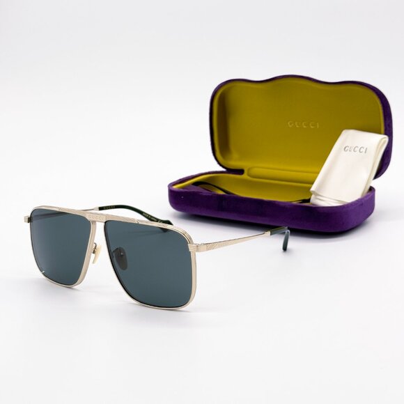 NEW GUCCI SUNGLASSES MEN AVIATOR GOLD GUCCI GG0840S 002 - Picture 2 of 13